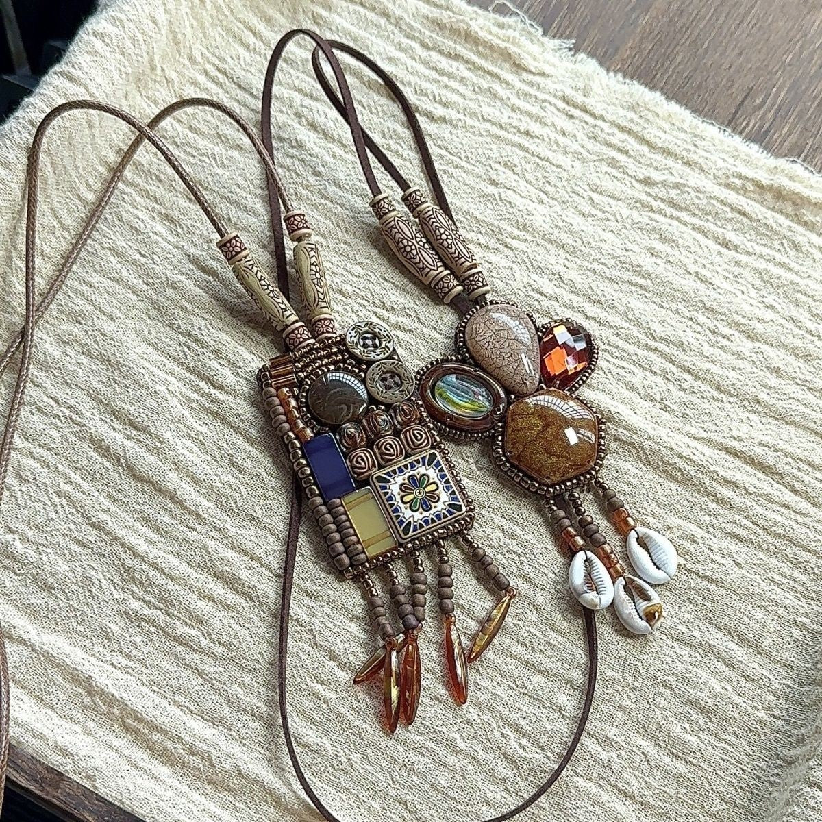 Bohemian Ethnic Necklace 2Pcs Shell Tassel Vintage Layered Sweater Chain