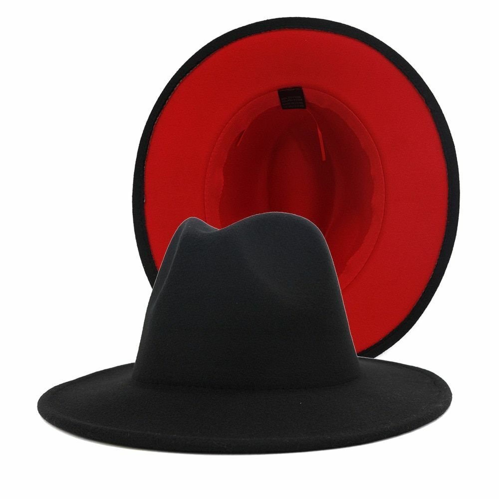 Hats Women Flat Wide Brim Wool Felt Men Black Red Goth Vintage Wedding Elastic