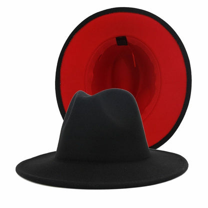 Hats Women Flat Wide Brim Wool Felt Men Black Red Goth Vintage Wedding Elastic