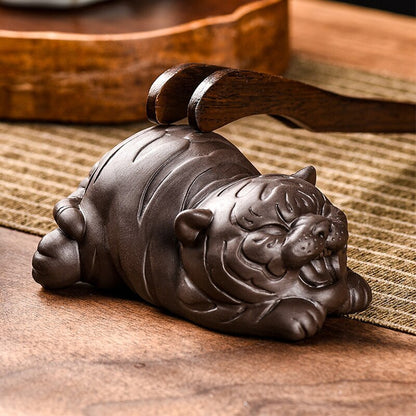 Purple Clay Tea Pet Luck Cute Tiger Handmade Crafts Home Zisha Tea Set
