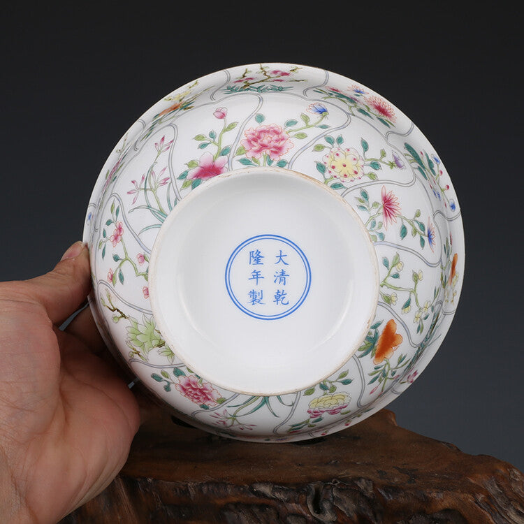 6.2" Collect Chinese Qing Famille Rose Porcelain Gild Twelve Flower God Bowl