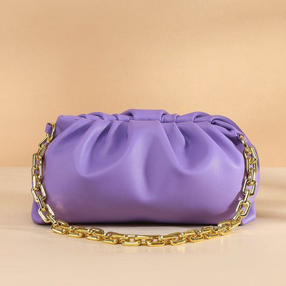 Genuine Cow Leather Handbag Thick Thin Chain Cloud Dumplings Clutch Shoulder Bag