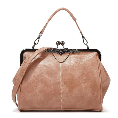 Vintage Small Shoulder Bag Retro Handbags Kiss Lock Crossbody Purse Leather Bag