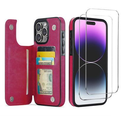 Wallet Case for iPhone 16 15 14 13 12 11 Pro Max XS XR SE with Screen Protector