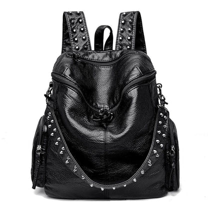 Rivet Soft Leather Backpacks Fashion Luxury Shoulder Large School Bags 20-35 L