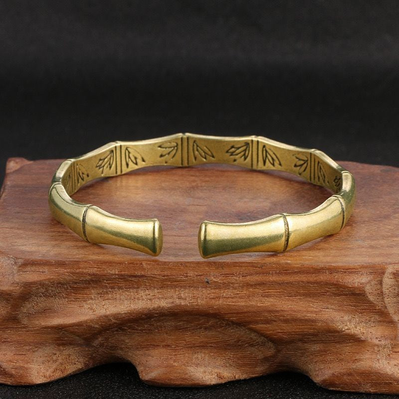 Solid Brass Vintage Bamboo Cuff Bracelet Ethnic Style Open Bangle