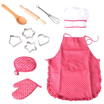 Role Play Apron Hat 11Pcs Girl Kitchen Cooking Baking Cake Toy Playing Accessory