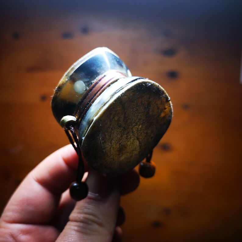 Tibetan Buddhist Yak Bone Carved Damaru Drum Mini Chod Drum