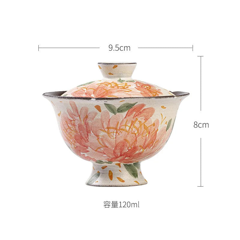120ml Ceramic Handpainted Peony Gaiwan Tea Tureen Tea Making Cover Bowl Teaware