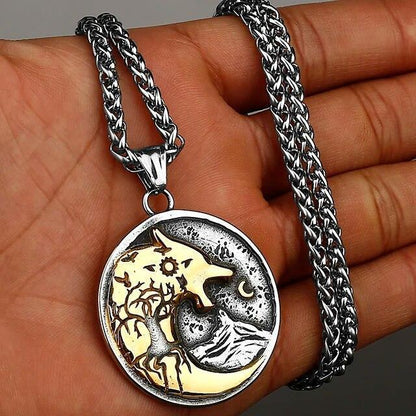 Wolf Necklaces Viking Style Wolf Head Pendant Runes Stainless Steel Necklace