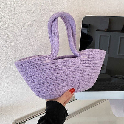 Straw Bag Women Cotton Rope Handbags Girls Open Weave Beach Totes Bags