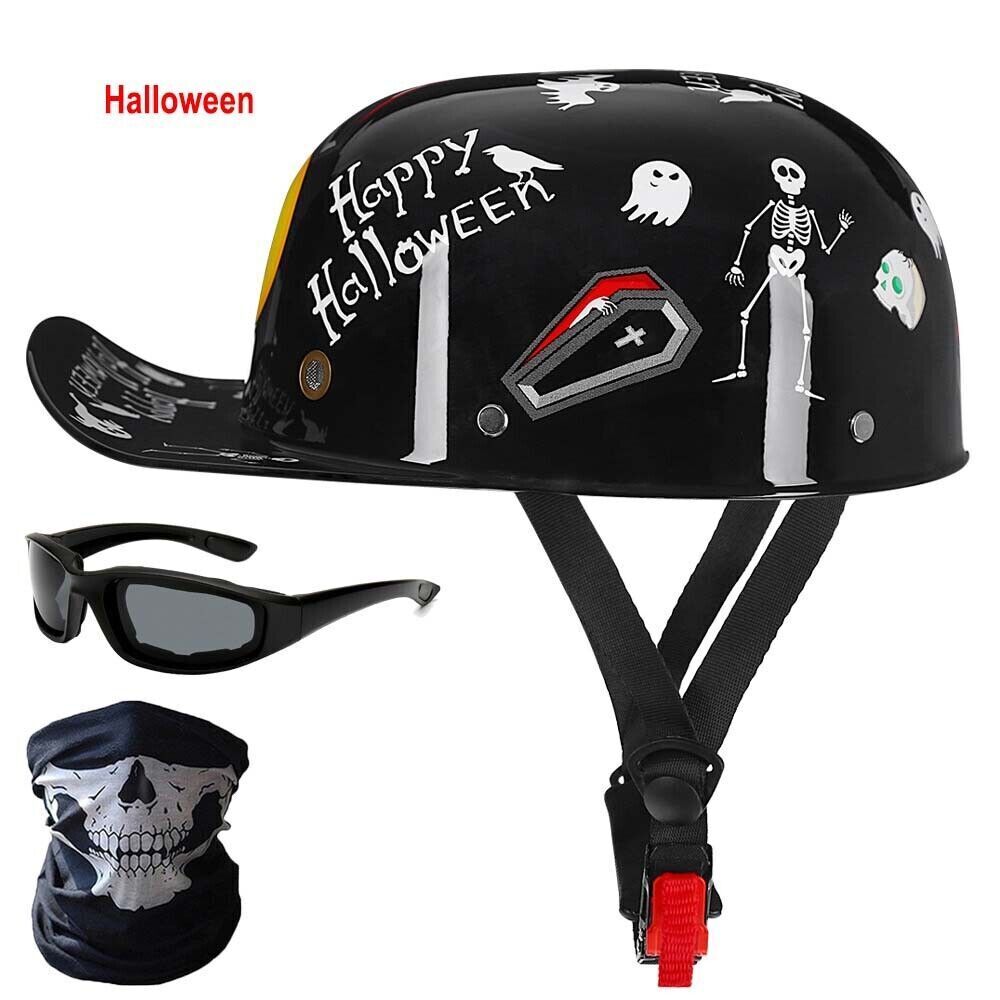 Helmet Motorcycle Vintage Baseball Cap Scooter Helmet With Glasses+Scarf For Men