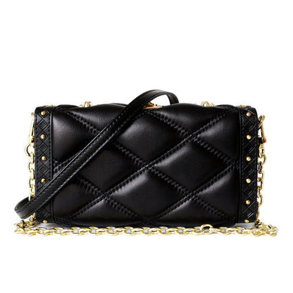 Small Mini Quilted Lambskin Leather Clutch Box Case Shoulder Bag Purse w/ Chain
