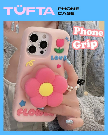 Cute 3D Flower Phone Case for Iphone 17 Pro Max - Retractable Stand & Grip with