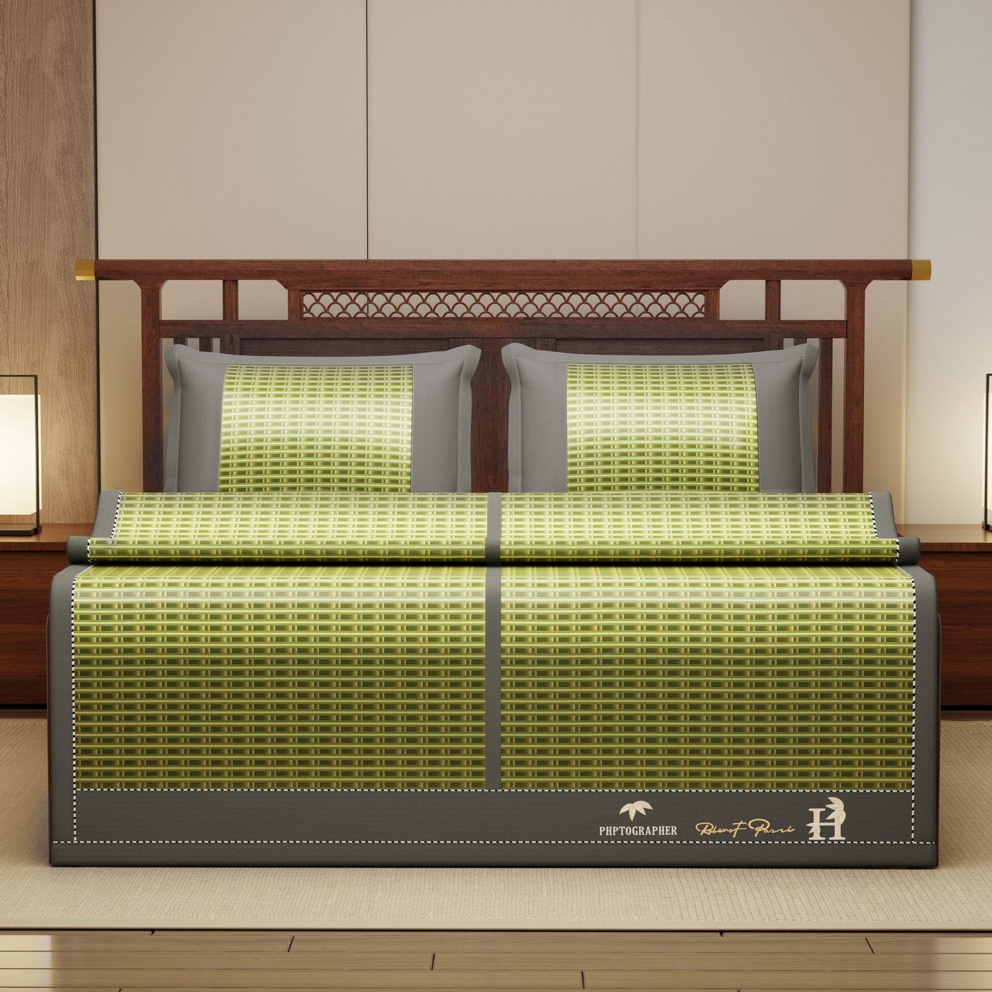 Bamboo Bed Mat Summer Accessories Folding Double Faces Bamboo & Rattan Green