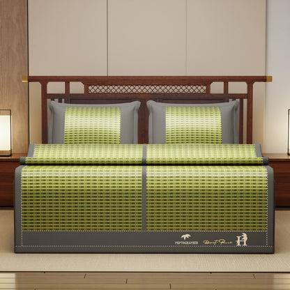Bamboo Bed Mat Summer Accessories Folding Double Faces Bamboo & Rattan Green