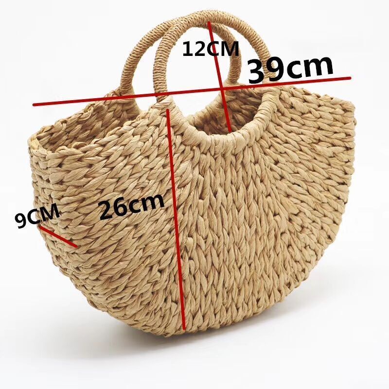 Handmade Bag Beach Weaving Paper Straw Bag Wrapped Beach Bag Moon Shaped Bag 1PC