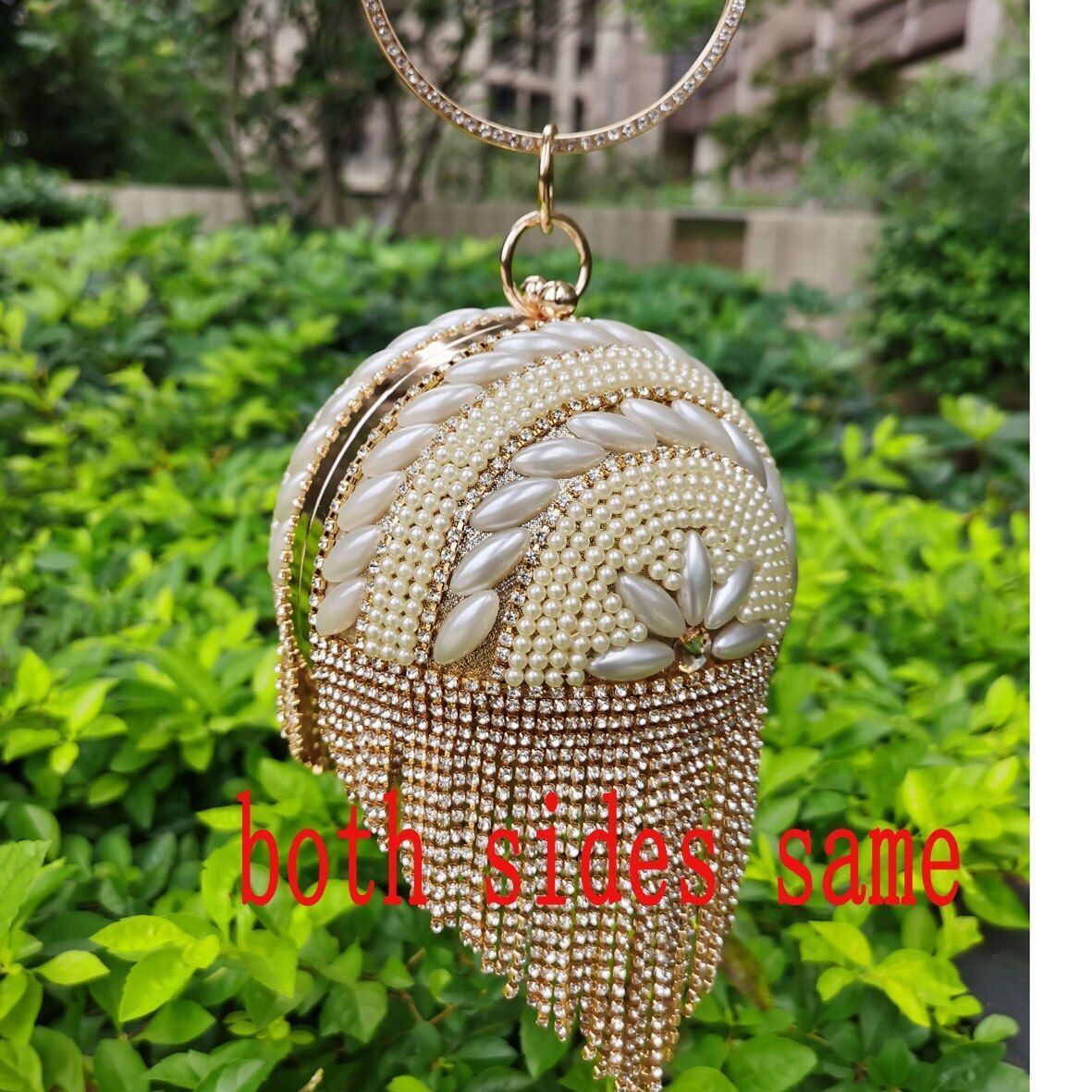 Golden Silver Beaded Ball Evening Shoulder Bag Wedding Party Handbag Crystal Bag