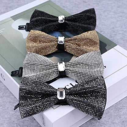 Men Rhinestone Bow Tie Shining Crystal Collar Bowtie Luxury Wedding Banquet Knot