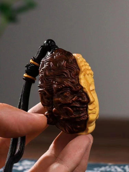 Thuja & Boxwood Between Good & Evil Hand Piece 2.36in Carving