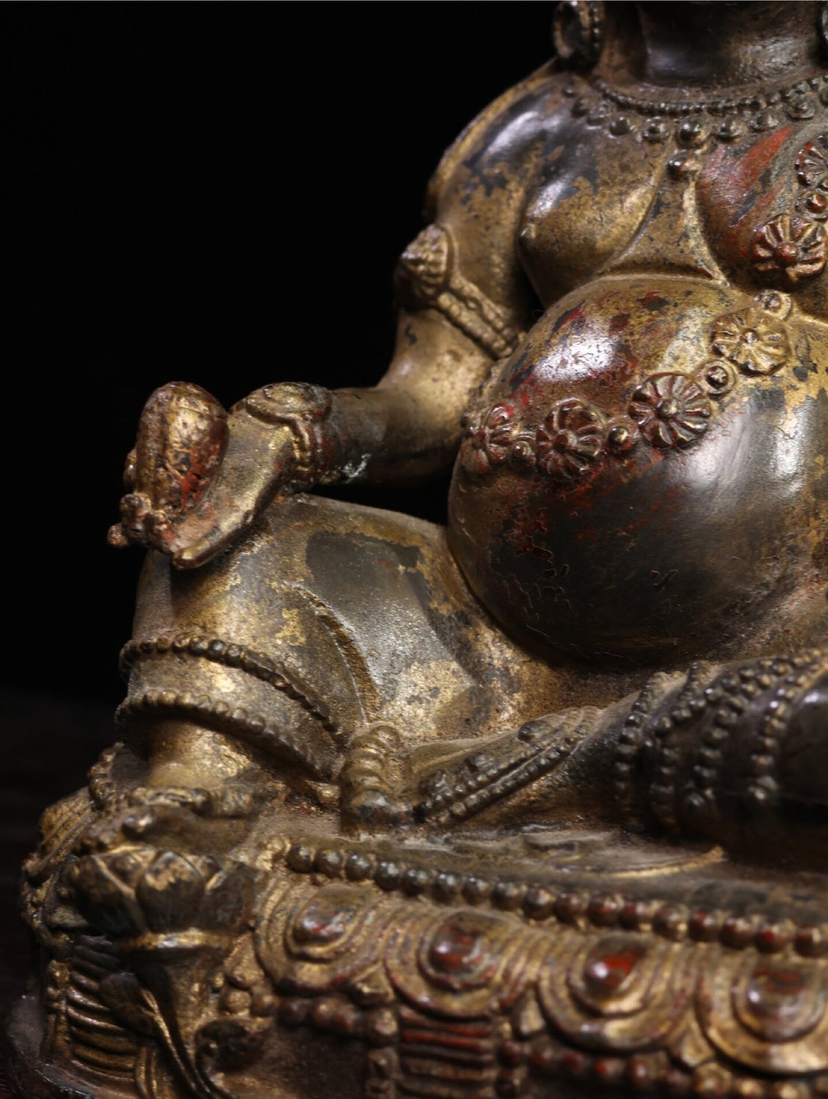 7.5" Old Antique Tibetan Buddhism Bronze Gilt Yellow Jambhala Buddha Statue