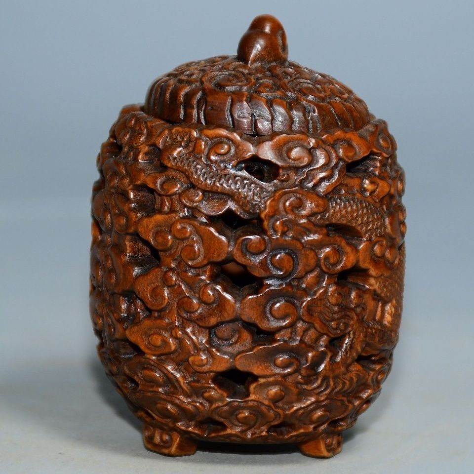 Boxwood Katydid Cage 6.5×4.5×4cm 30g Hand Carved Hollow Wood Craft