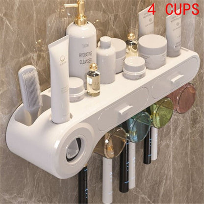 Wall Mounted Toothbrush Holder with Toothpaste Dispenser