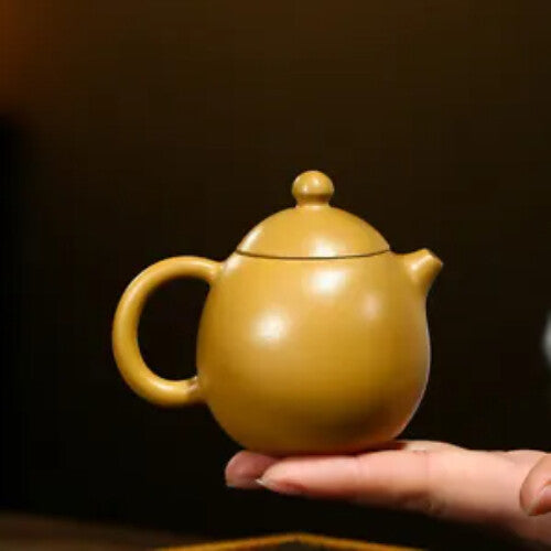 Collect Chinese Yixing Zisha Pottery Gold Zhu Clay 110ML Mesh Dragon Eggs Teapot