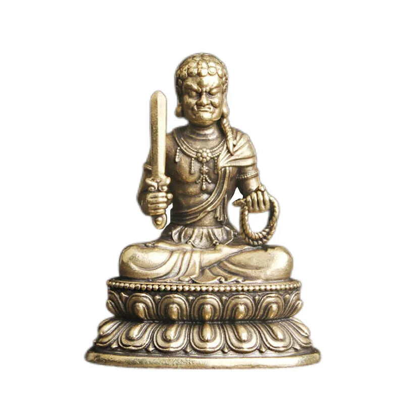Retro Brass Fudo Mingwang Buddha Statue Religious Deity Statue Desktop Ornament