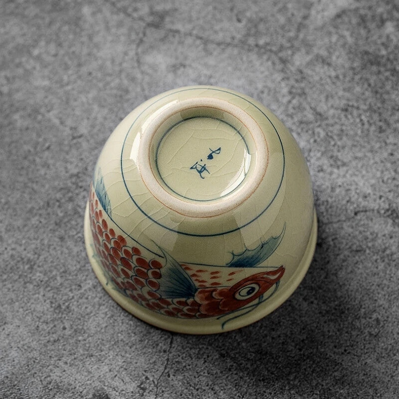 Chinese Hand Painted Fish Antique Water Cups Ceramic Opening Beautiful Tea Cup