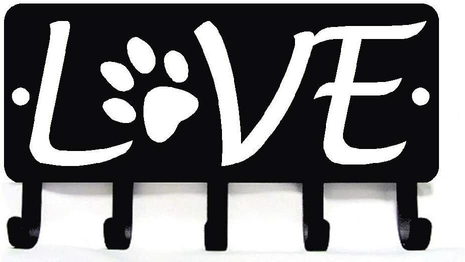 Love with Dog Paw #2 Key Rack Hanger & Dog Leash Organizer Metal Wall Art
