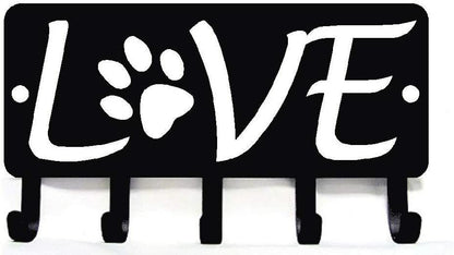 Love with Dog Paw #2 Key Rack Hanger & Dog Leash Organizer Metal Wall Art