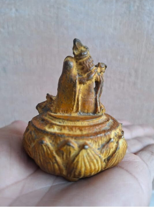 Antique Vintage Old Lord Radha Krishna on Lotus Collectible Statue Brass Idol