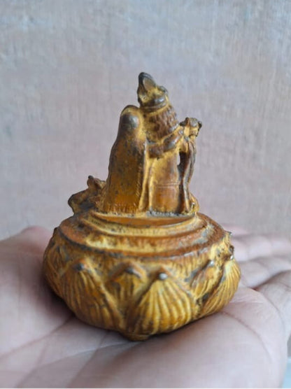 Antique Vintage Old Lord Radha Krishna on Lotus Collectible Statue Brass Idol
