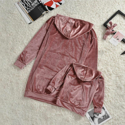 Family Matching Outfits Long Sleeve Casual Hoodies Velvet Mother Girl Loose Pink
