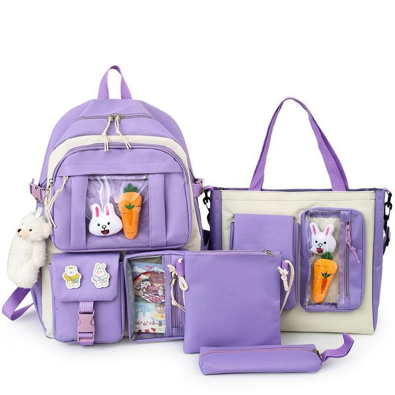 4 Pcs Set Women Backpack Laptop School Bags College Student Book Bag Rucksack