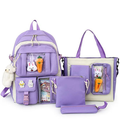 4 Pcs Set Women Backpack Laptop School Bags College Student Book Bag Rucksack