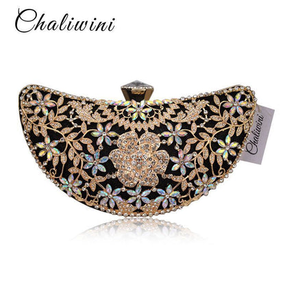 Women Clutch Evening Bag Hollow Out Metal Wedding Sequined Shoulder Bag Purses