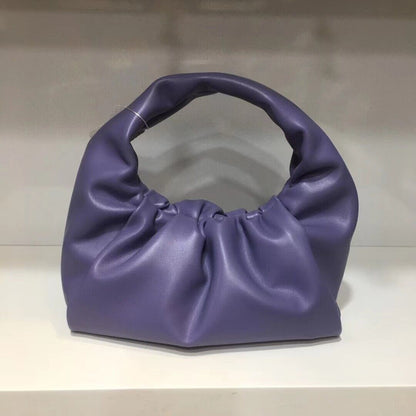 Small Mini Real Leather Ruched Tote Pouch bag Purse Clutch Clip on Top Handle