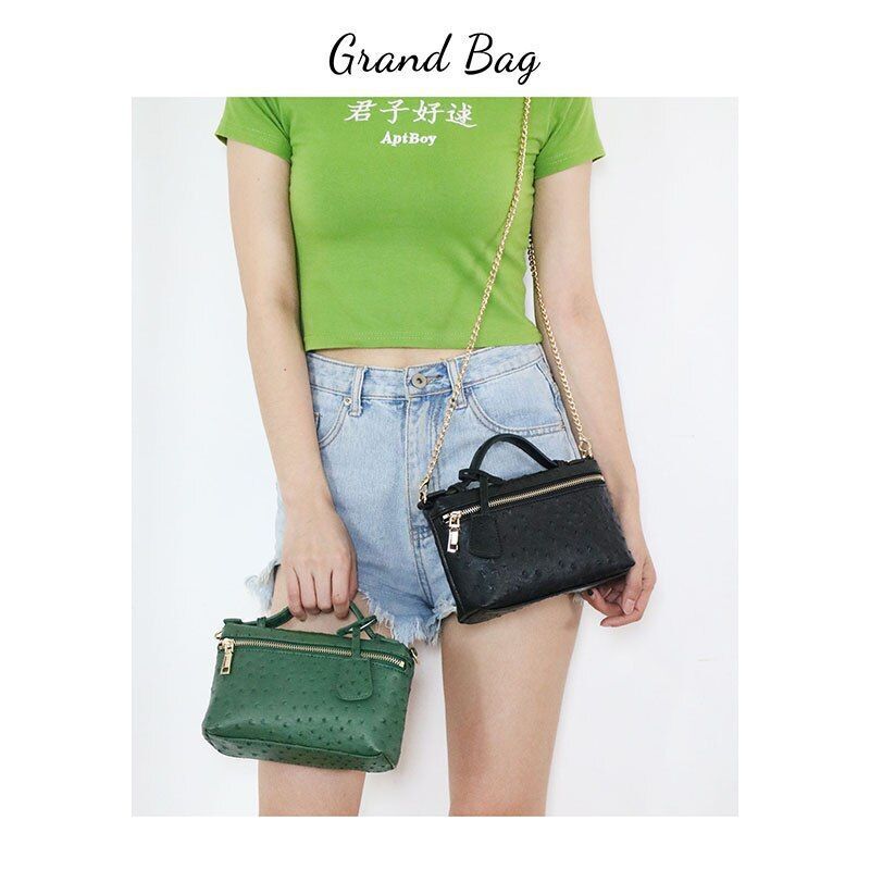 Handbag Ostrich Pattern Leather Bag Women Clutch Party Purse Ostrich Bag Chain