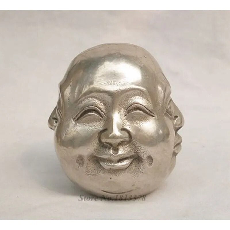 6Cm Buddhist Silver 4 Different Emotions Face Maitreya Buddha Statue -