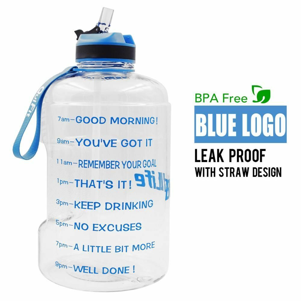 Water Bottle 1 Gallon Straw Clear Plastic Drinking Bottles Big GYM Jug Cup BPA
