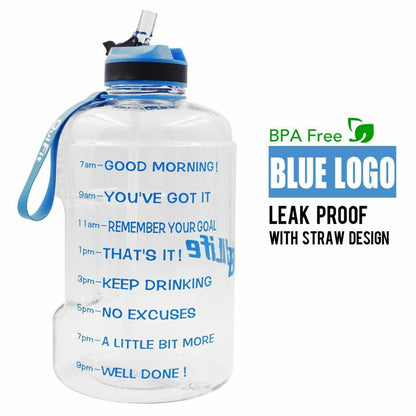 Water Bottle 1 Gallon Straw Clear Plastic Drinking Bottles Big GYM Jug Cup BPA