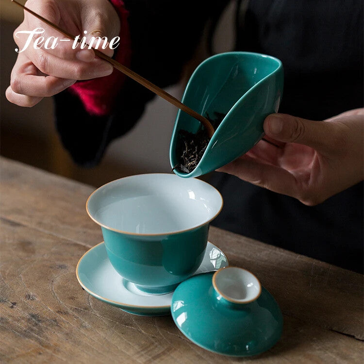 Turquoise Green Ceramic Tea Lotus Tea Spoon Household Handmade Tea Shovel