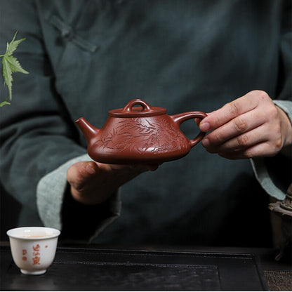 Full Handmade Tea Pot Bamboo Carved Marked Pot Real Yixing Zisha Dahongpao Clay
