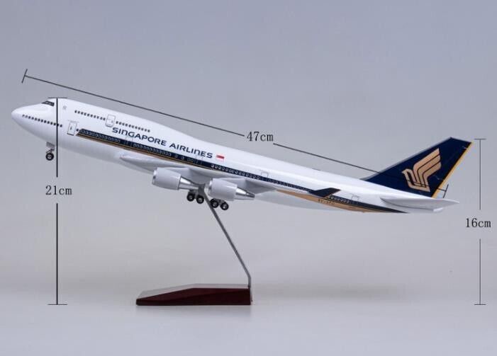 1:150 47CM SINGAPORE AIRLINES BOEING 747-400 Plane Led Sound Light Resin Model