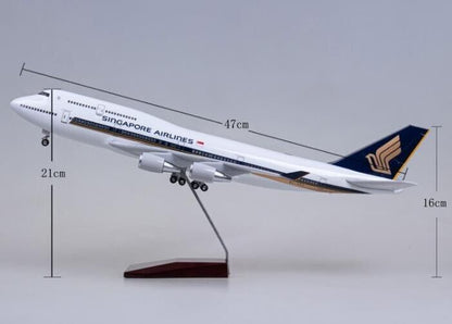 1:150 47CM SINGAPORE AIRLINES BOEING 747-400 Plane Led Sound Light Resin Model
