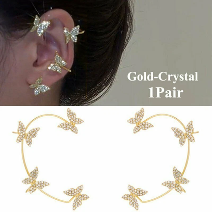 1 pair Butterfly Ear Clip Silver Zircon Earrings Cuff Wrap Women Jewelry Gifts