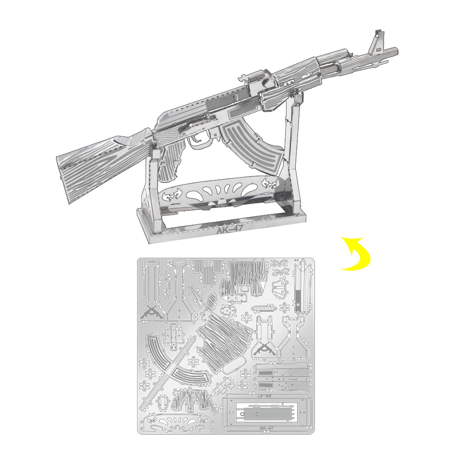 1:80 Scale Unassembled Metal 3D Model Kit AK 47 Puzzle Toy DIY Building Gift
