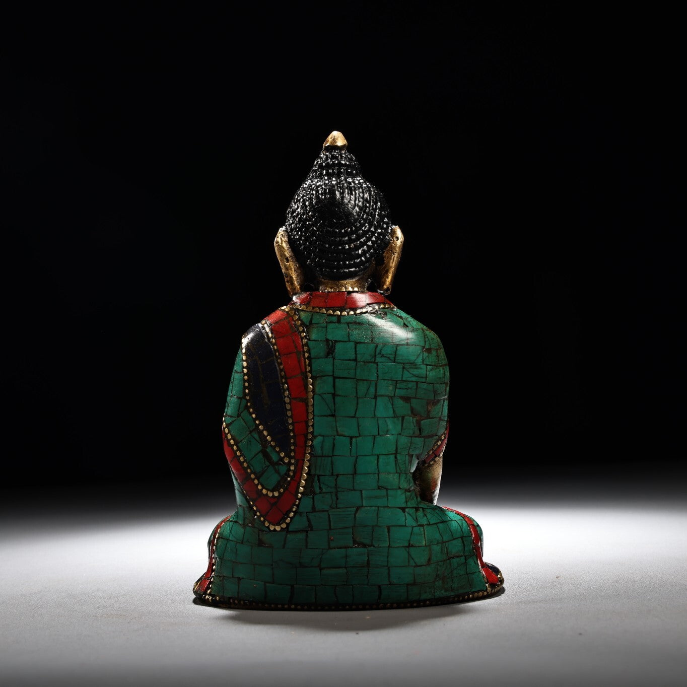 4.8" Old China Antique Pure Copper Inlay Gem Color Painting Buddha Statue